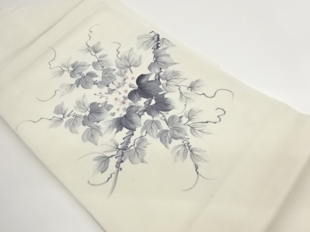 塩瀬手描き花に蔦模様名古屋帯